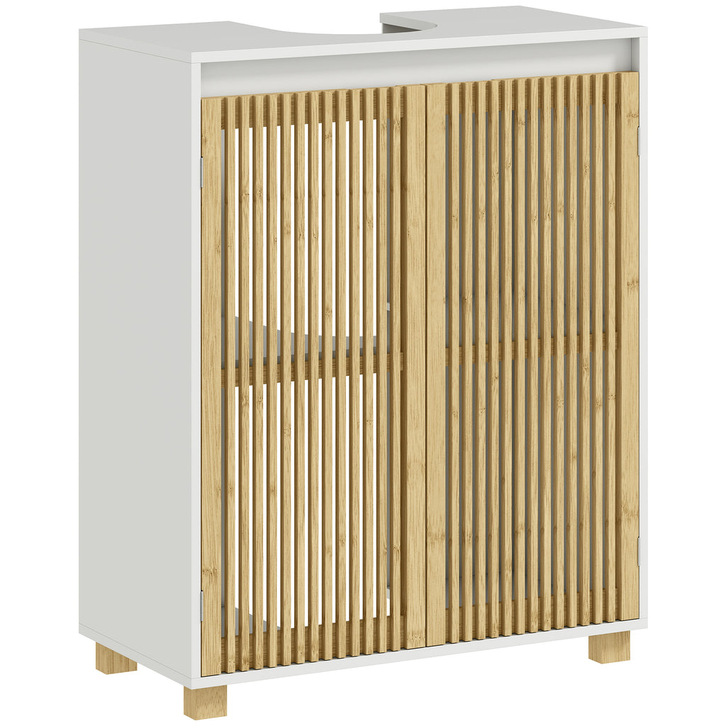 HOMCOM Unterwaschbeckenmöbel Badezimmer - Schrank mit Lamellentüren aus Bambus, 60 x 30 x 75 cm, Effekt Holz Natur
