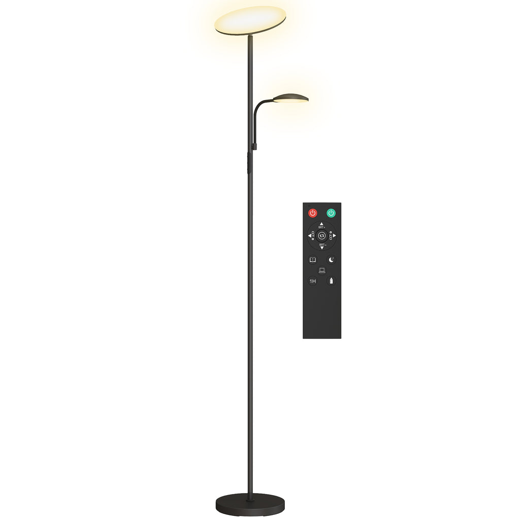 HOMCOM Stehleuchte mit 2 Lichtpunkten in 4 Stufen einstellbar, Temperatur 2700K-6500K und Fernbedienung, Schwarz
