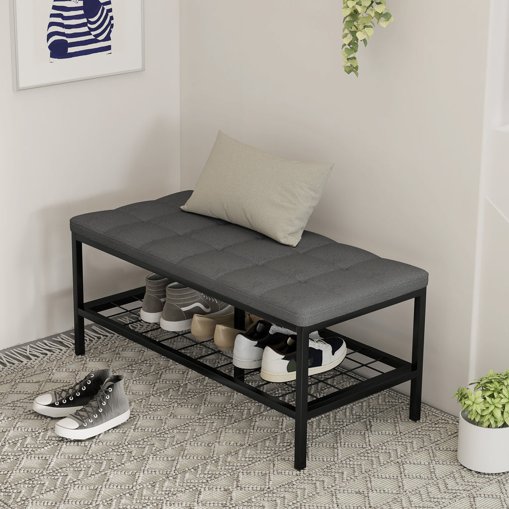 HOMCOM Schuhbank mit gepolstertem Kissen und Regal, Eingangsbank für Flur, Schlafzimmer, 90x41x40cm, grau