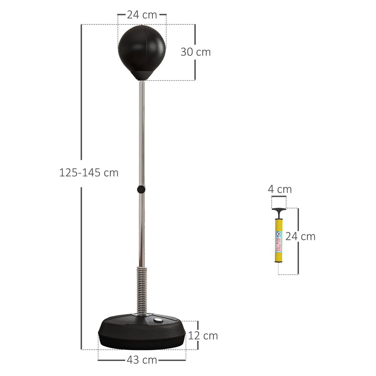 HOMCOM Punchingball-Set für Jugendliche, höhenverstellbar, inkl. Boxhandschuhe und Pumpe, Schwarz