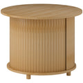 HOMCOM Beistelltisch, rund, mit Stauraum, Schiebetür, Bambus, Ф60 x 45 cm, bis 20 kg belastbar