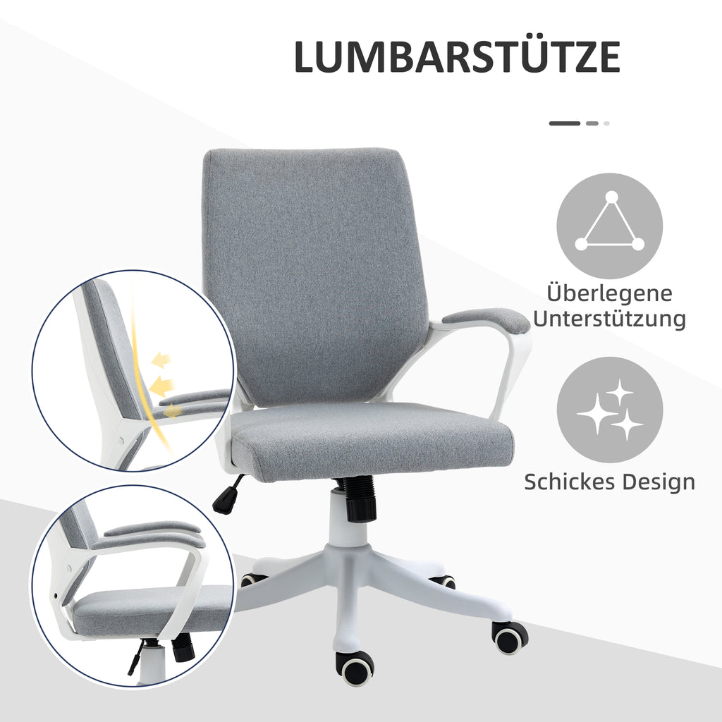 Vinsetto Bürostuhl Computerstuhl, höhenverstellbar, neigbare Rückenlehne, 5 Rollen, Grau + Weiß