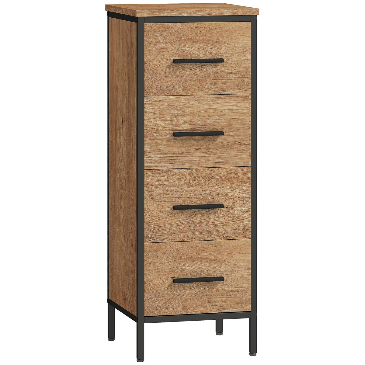 HOMCOM Schmaler Badezimmerschrank mit 4 Schubladen und Stahlstruktur, 30 x 30 x 82 cm, Eiche