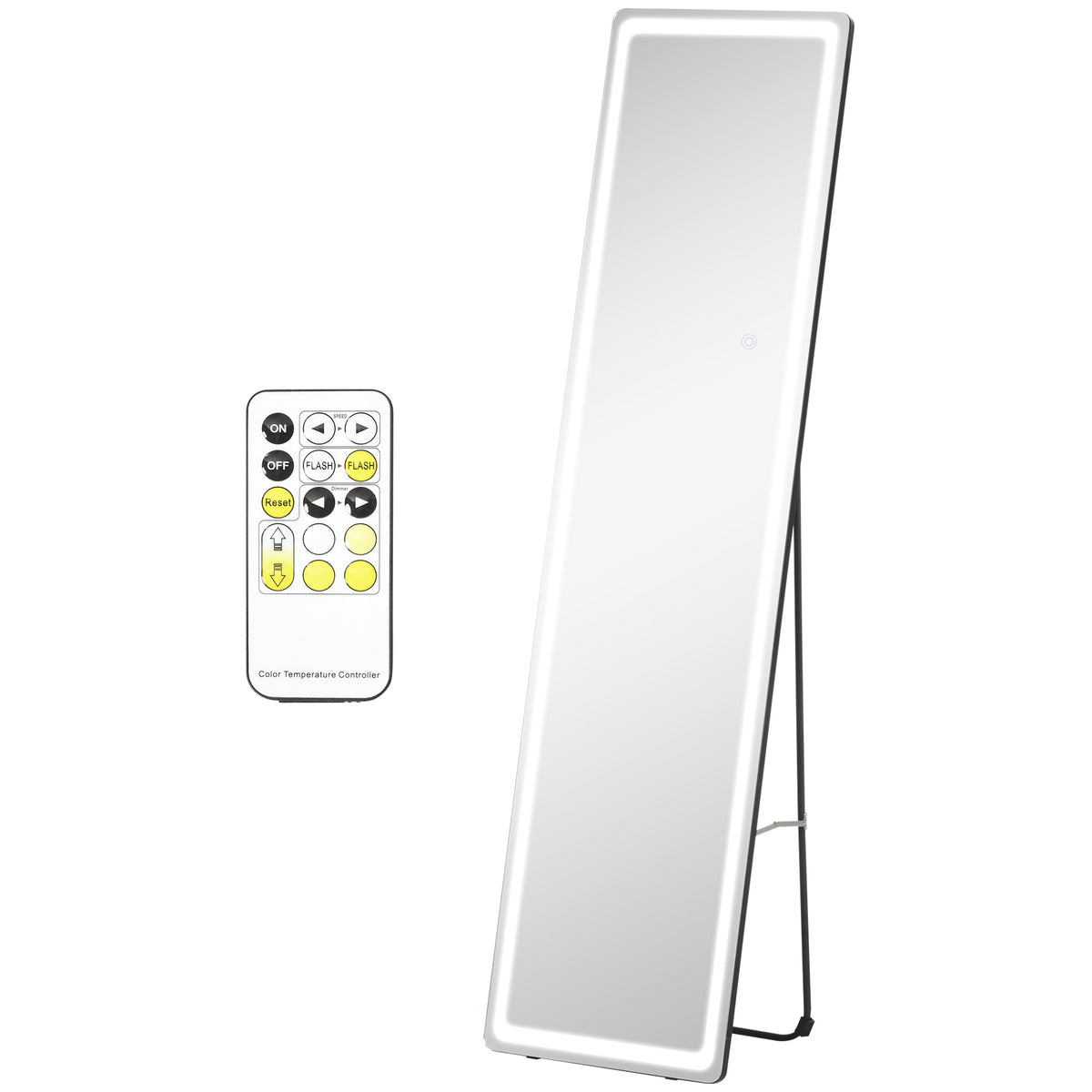 HOMCOM 2 in 1 Standspiegel mit LED-Licht, freistehend, Aluminium, einstellbares Licht, 40 cm x 37 cm x 157,5 cm