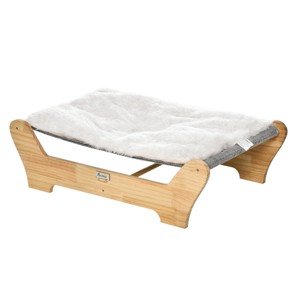 PawHut Katzenbett mit Gestell Hängematte für Katzen erhöhtes Katzennest mit weichem Kissen Kiefernholz Natur 68 x 43 x 20 cm
