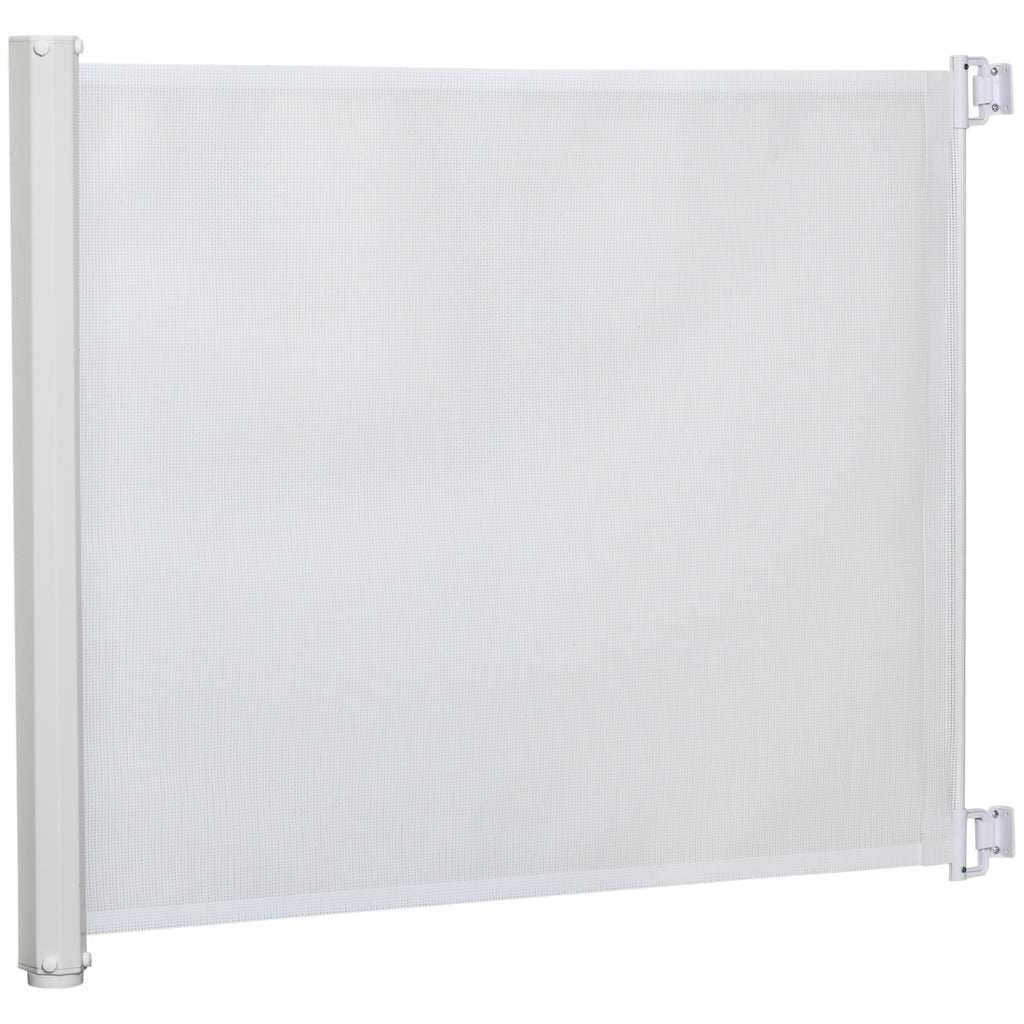 PawHut Treppenschutzgitter 115 cm Hunde Türschutzgitter Treppenschutz Sicherheitstrennwand Trennwand Türschutz ausziehbar treppenschutzrollo Rollo Einrollbar kunststoff Weiß