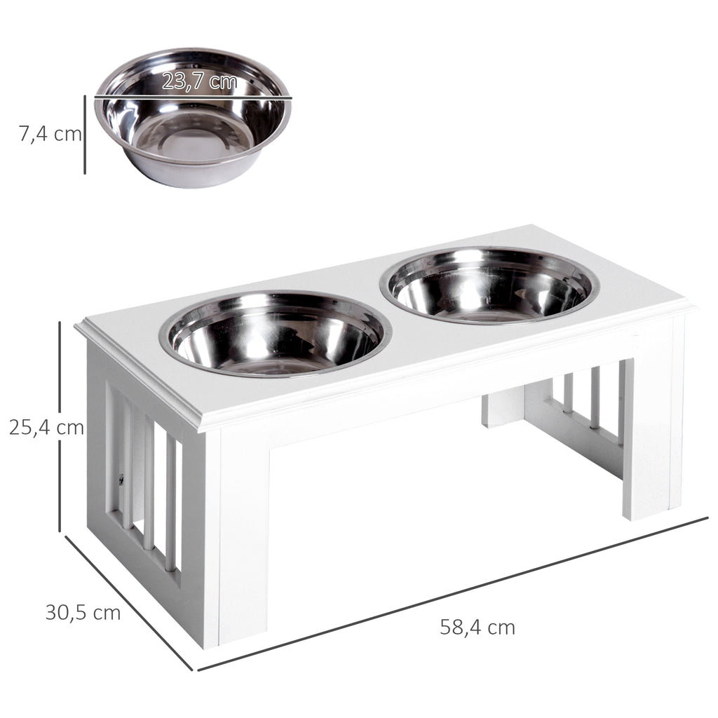 PawHut Hunde-Futterstation, rutschfest, 58,4 x 30,5 x 25,4cm, Weiß, 2L pro Napf