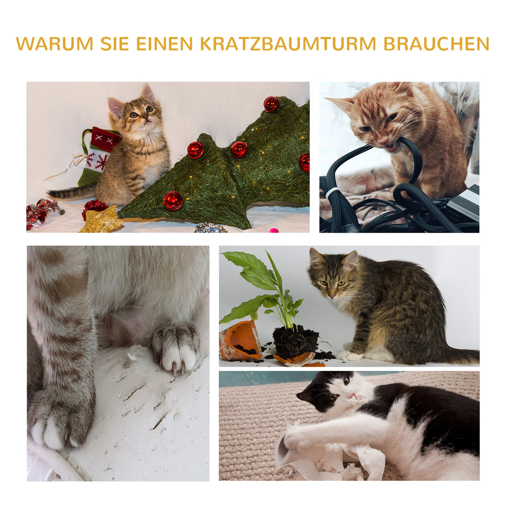 PawHut Kratzbaum 91 cm Katzenturm mit Sisalstämme, Plattform, Kissen mehrstöckiger Katzenkratzbaum, Kletterbaum, für mittelgroße Katzen, Hellblau