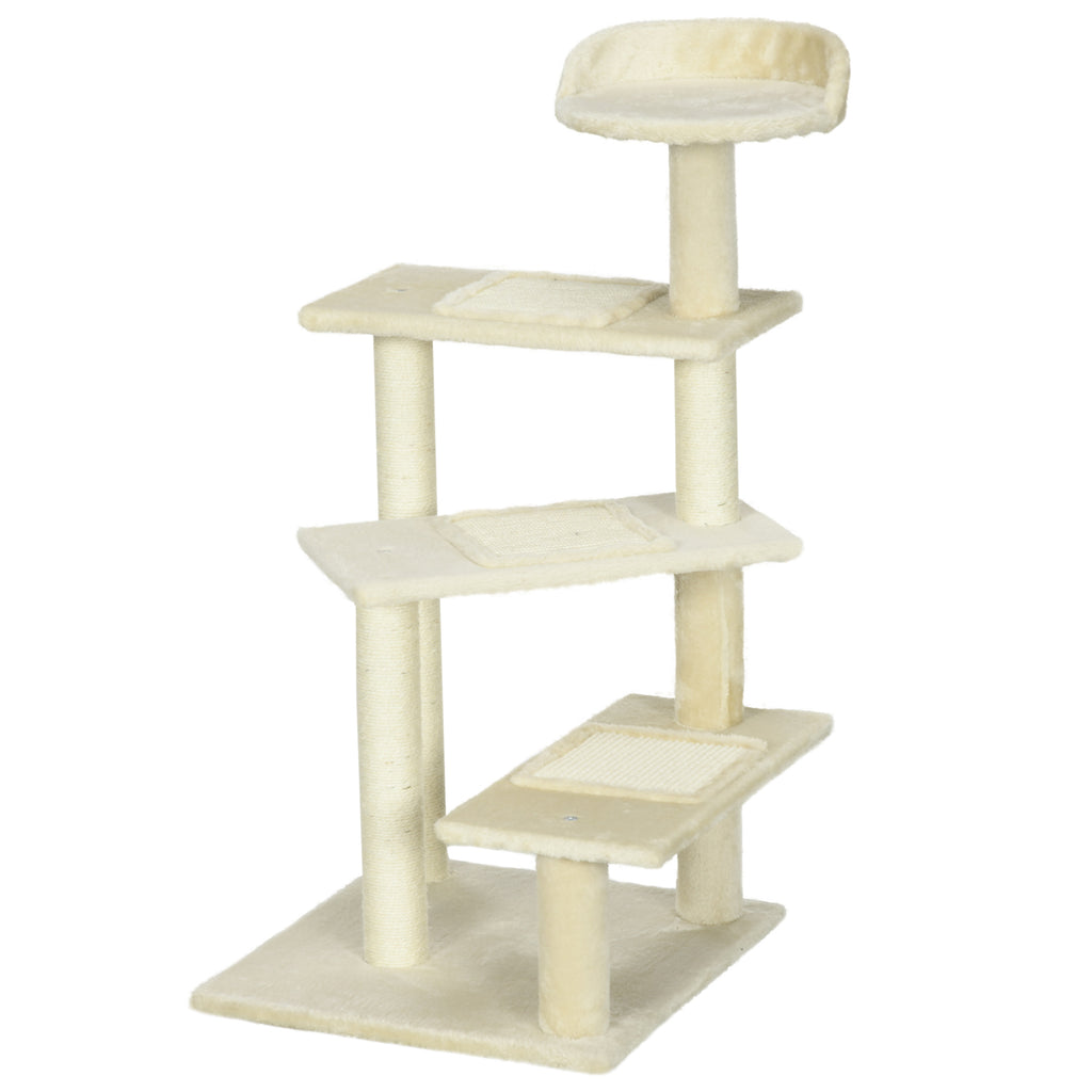 PawHut Kratzbaum 100 cm Katzenturm mit Sisalstämme, große Plattform, mehrstöckiger Katzenkratzbaum, Kletterbaum, für kleine & mittelgroße Katzen, Beige