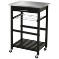 HOMCOM Küchenwagen Servierwagen Küchentisch auf Rollen mit Regal Flaschenablage 60B x 40T x 85H cm Arbeitsfläche aus Edelstahl Schwarz