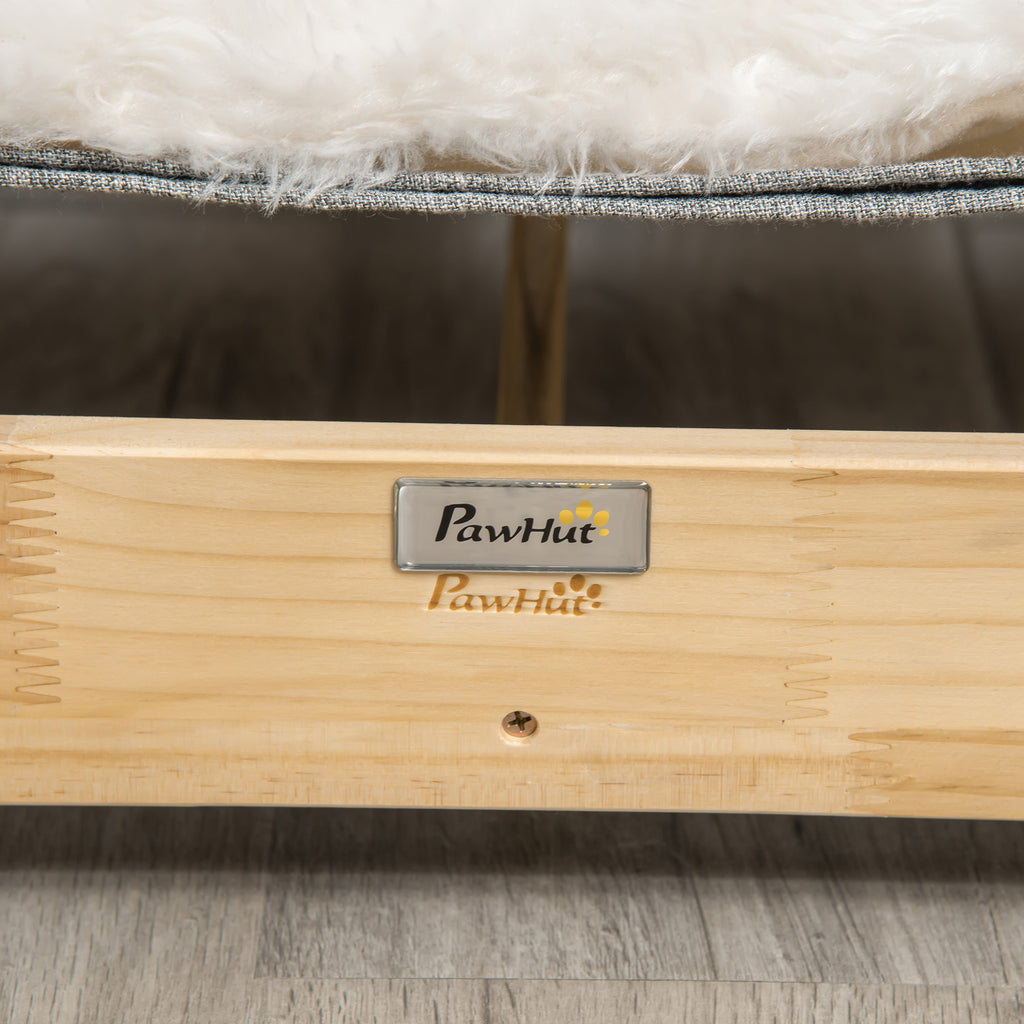 PawHut Katzenbett mit Gestell Hängematte für Katzen erhöhtes Katzennest mit weichem Kissen Kiefernholz Natur 68 x 43 x 20 cm