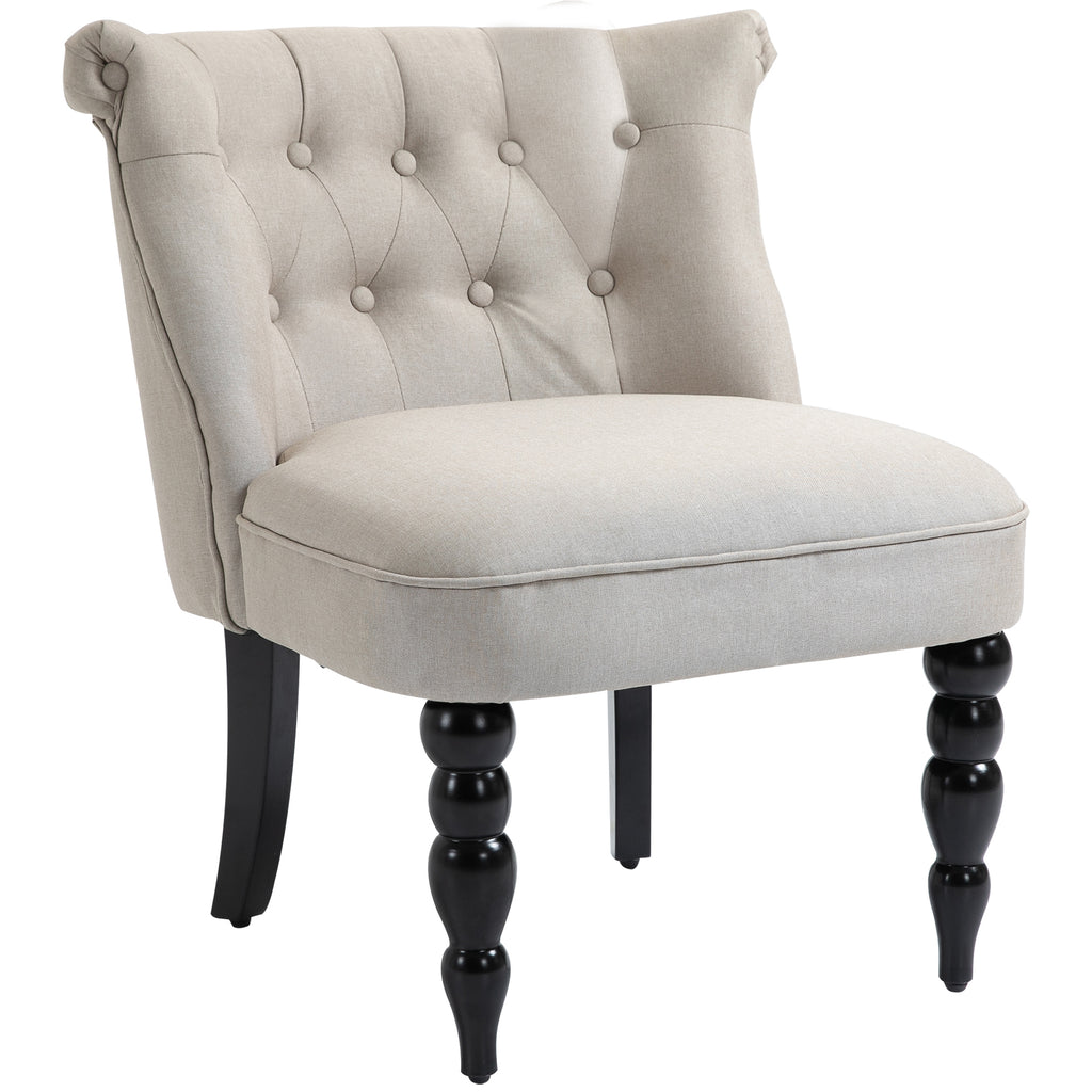 HOMCOM Relaxsessel Vintage Ruhesessel Relaxstuhl Polstersessel Esszimmerstuhl Leinenbezug Holzgestell Beige+Schwarz 67 x 67 x 78 cm