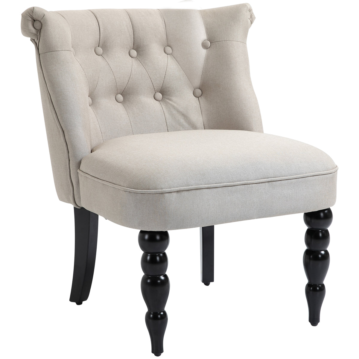 HOMCOM Relaxsessel Vintage Ruhesessel Relaxstuhl Polstersessel Esszimmerstuhl Leinenbezug Holzgestell Beige+Schwarz 67 x 67 x 78 cm