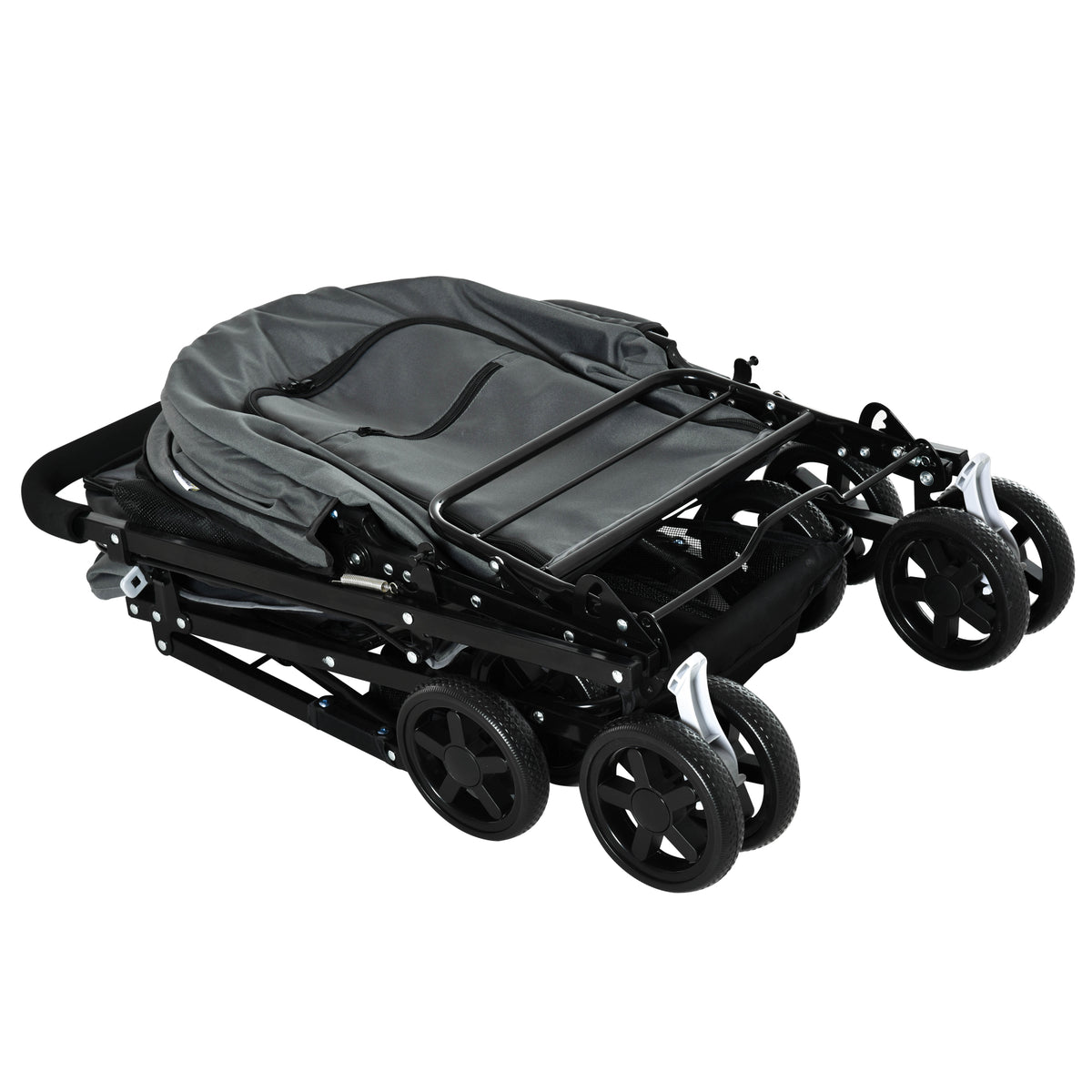 PawHut Hundebuggy Hundewagen bis 10 kg Klappbar Netzfenster Ablagekorb verstellbares Vordach Dunkelgrau 76,5 x 52 x 95 cm