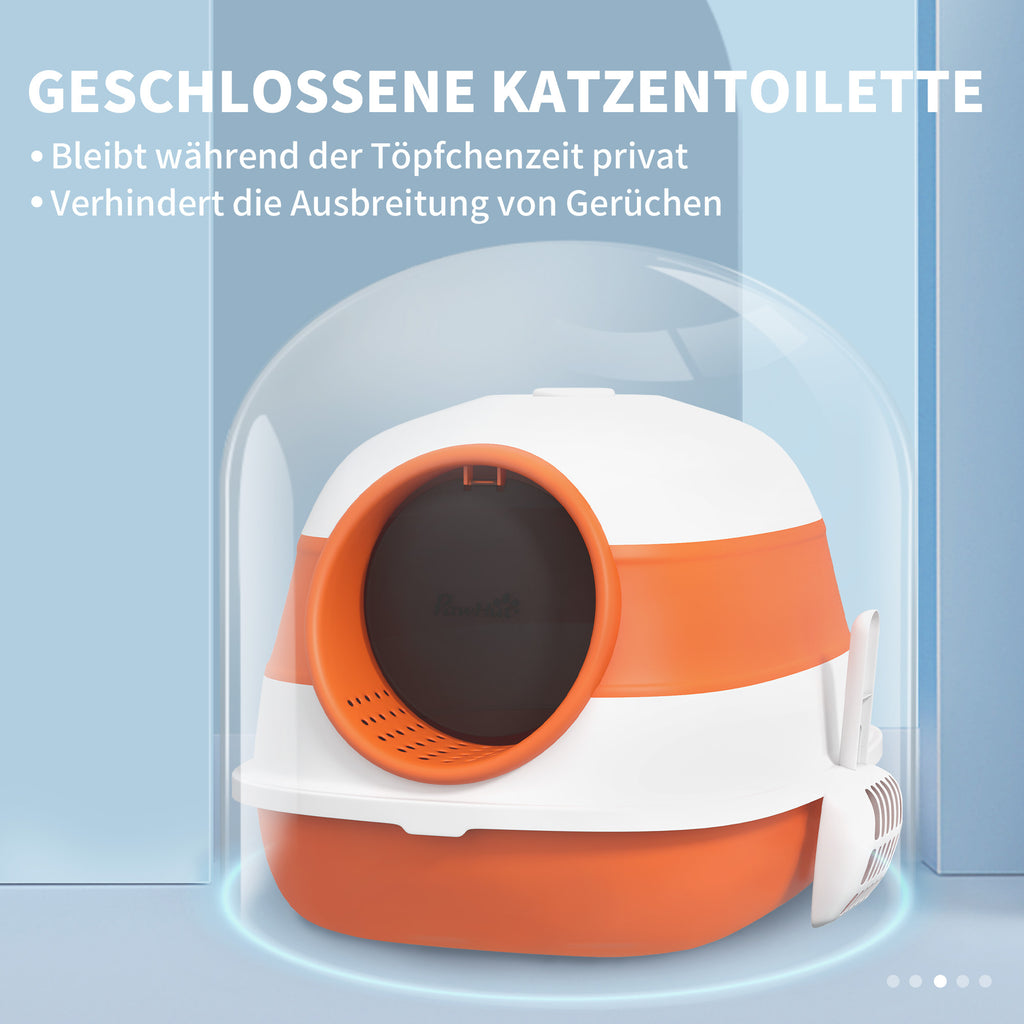 PawHut Katzentoilette, mit Deckel und Streuschaufel, für Katzen bis 5 kg, 52x41x38 cm, Weiß/Orange
