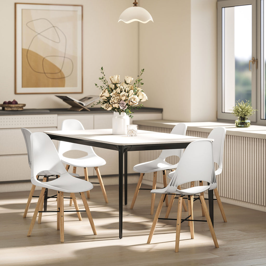 HOMCOM Set von 2 Esszimmerstühlen aus Kunststoff und Gummiholz im nordischen Stil mit geschwungenem Rückenlehne, Weiß
