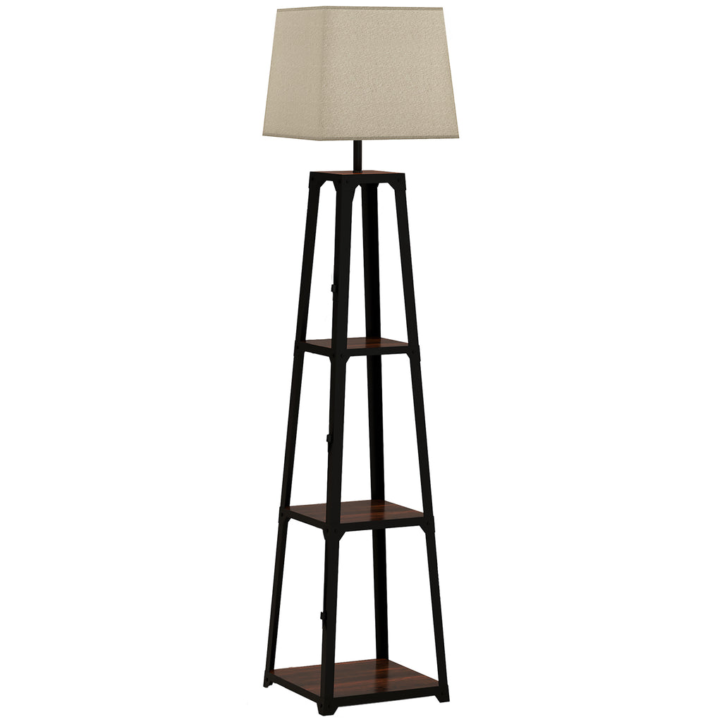 HOMCOM Stehlampe aus Metall und MDF mit 3 Regalen und Stofflampenschirm, Ø42x166 cm, Schwarz und Beige
