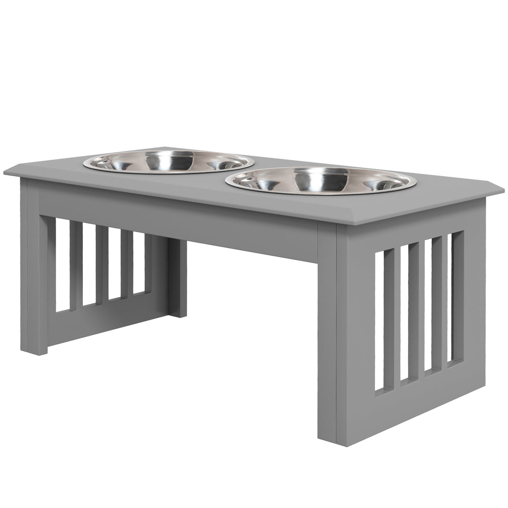 PawHut Hunde-Futterstation, 2 Edelstahlnäpfe, rutschfest, 58,4x30,5x25,4cm, Grau