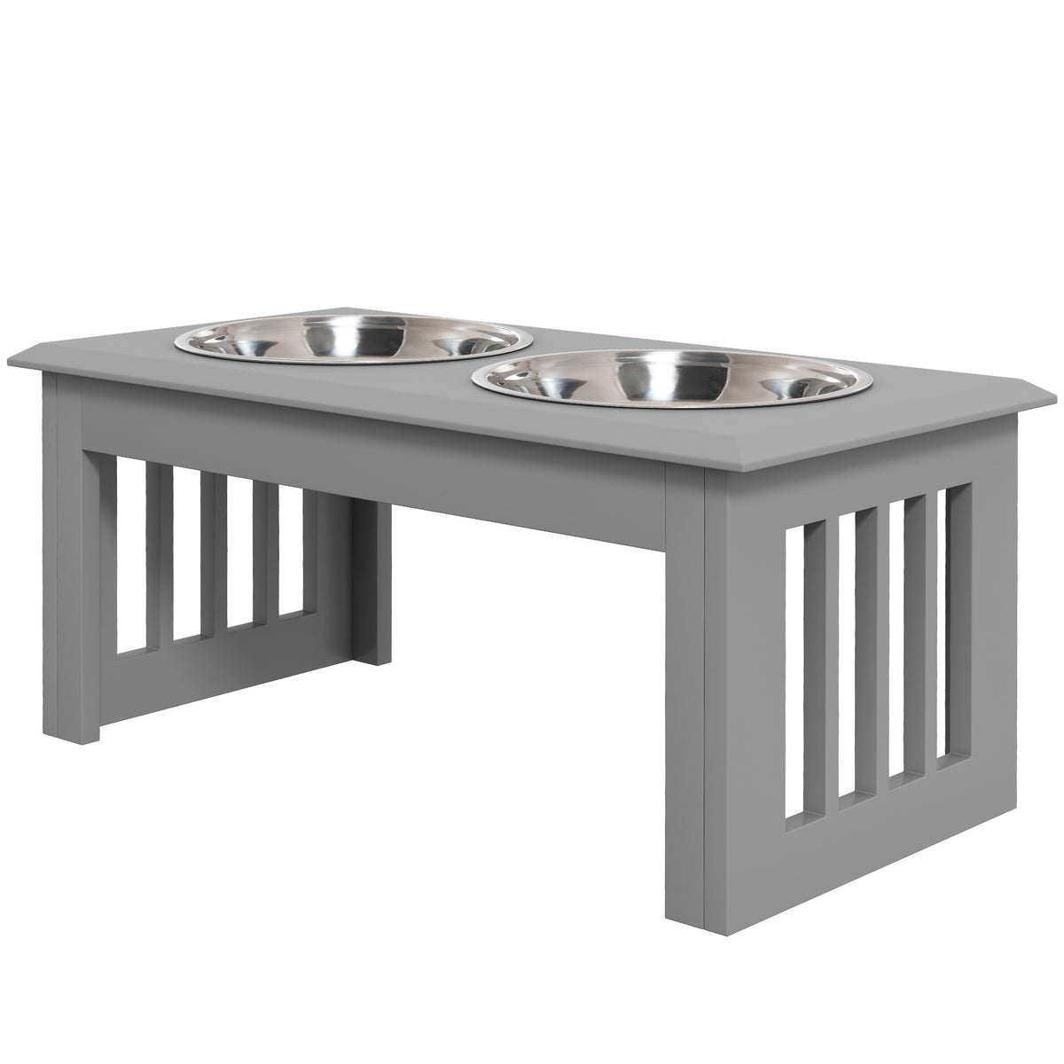 PawHut Hunde-Futterstation, 2 Edelstahlnäpfe, rutschfest, 58,4x30,5x25,4cm, Grau