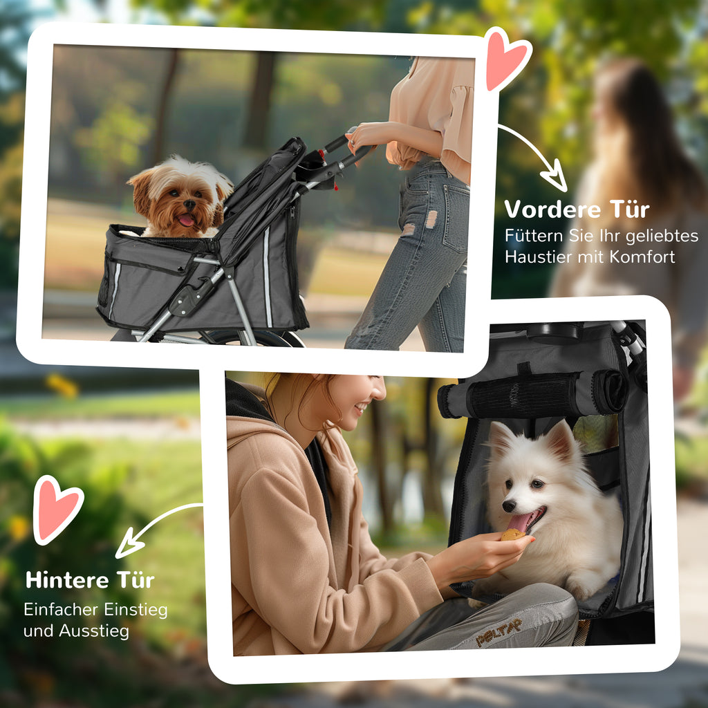 PawHut Hundewagen Hundebuggy klappbar für Hunde & Katzen bis 10 kg 75 x 45 x 97 cm Dunkelgrau