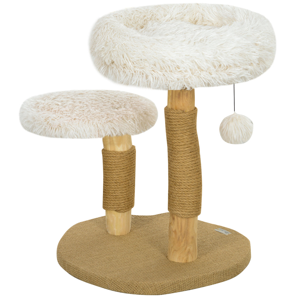 PawHut Katzenbaum, 61,5 cm, mit Katzenbett, Kratzpfosten, Sprungplattform, Spielzeugball, für Katzen bis zu 5 kg, Weiß