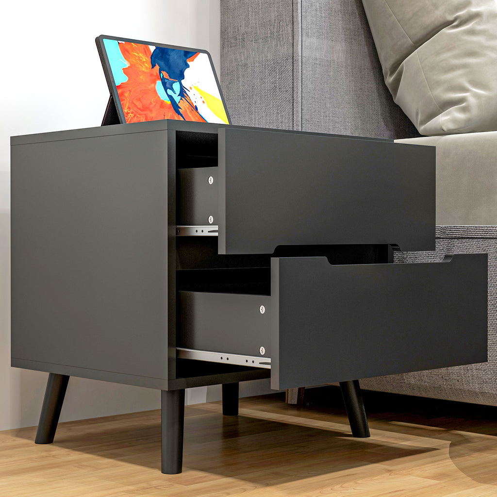 HOMCOM Nachttisch Nachttisch mit 2 Schubladen moderner Stil für Schlafzimmer, Wohnzimmer, 50 x 40 x 50,5 cm, schwarz