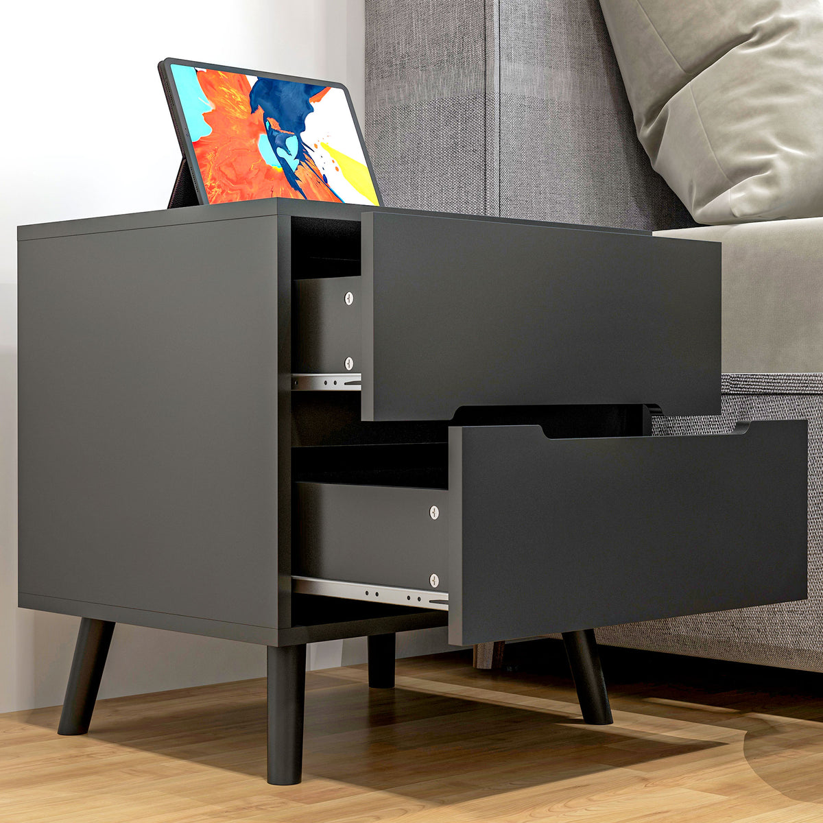 HOMCOM Nachttisch Nachttisch mit 2 Schubladen moderner Stil für Schlafzimmer, Wohnzimmer, 50 x 40 x 50,5 cm, schwarz