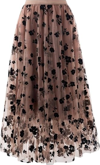 Skirts for Women Midi Long Length Dressy Casual Trendy Summer Tulle A-Line Floral High Waist Skirt