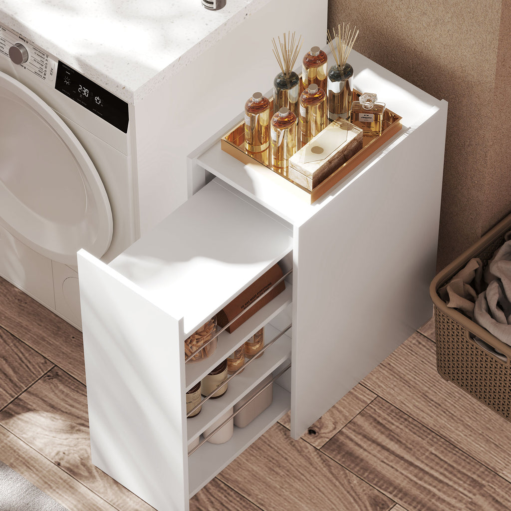 HOMCOM Kompakter und schmaler Badezimmerschrank mit Schublade auf Rollen, 3 Fächer, 47 x 30 x 66,5 cm, weiß