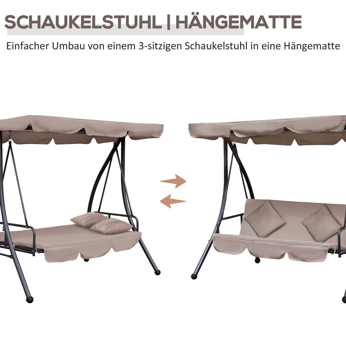 Outsunny Hollywoodschaukel mit Liegefunktion Braun 200x 125 x 170 cm