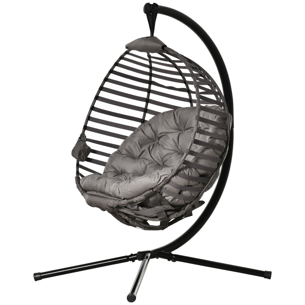 Outsunny Hängesessel mit Gestell, Eiförmiger Hängeschaukel mit weichem Sitzpolstern,faltbar Hängematte für den Außenbereich Schaukelsessel Indoor Outdoor, Terrasse, Garten, Grau