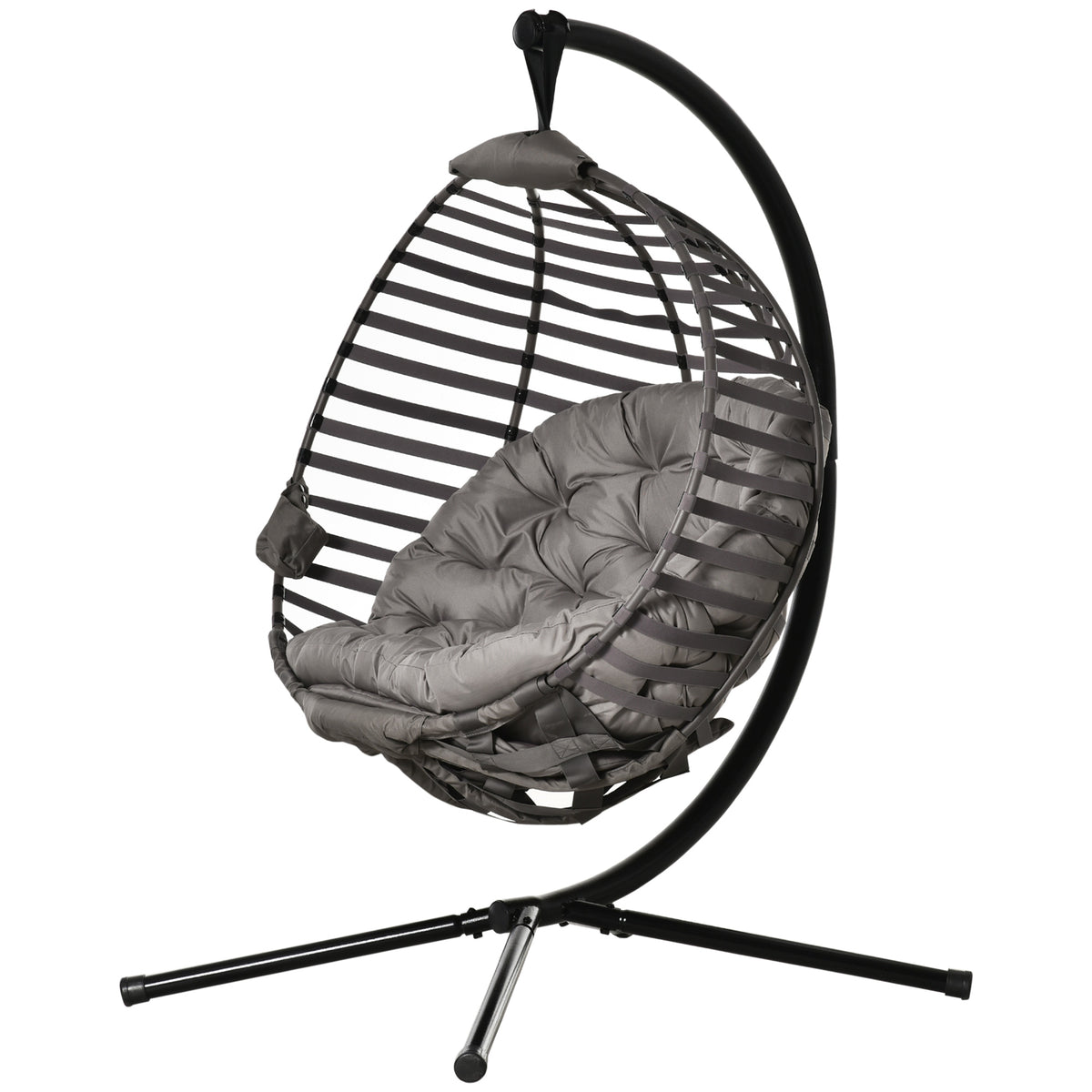 Outsunny Hängesessel mit Gestell, Eiförmiger Hängeschaukel mit weichem Sitzpolstern,faltbar Hängematte für den Außenbereich Schaukelsessel Indoor Outdoor, Terrasse, Garten, Grau