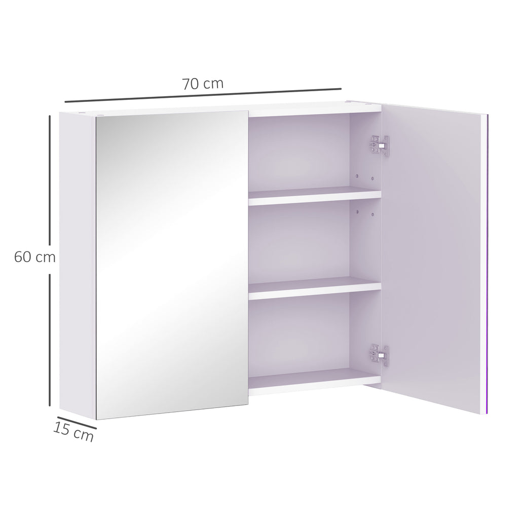 HOMCOM Badezimmerschrank mit Spiegel 70 x 60 cm mit verstellbarem Regal, Badezimmerspiegelschrank mit Aufbewahrung, weiß