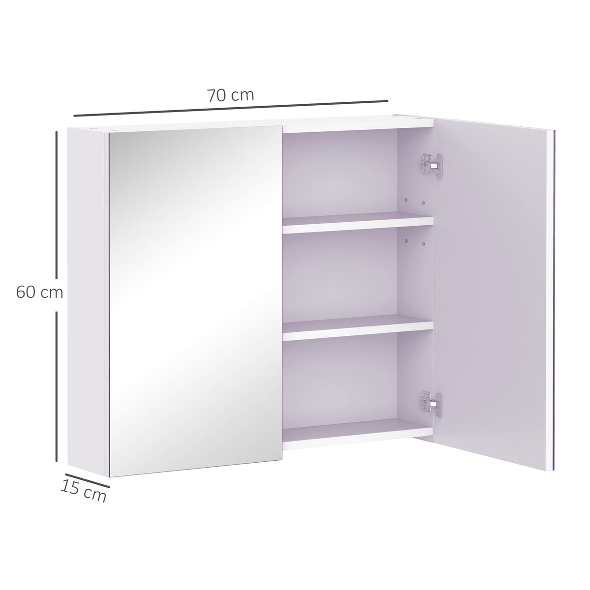HOMCOM Badezimmerschrank mit Spiegel 70 x 60 cm mit verstellbarem Regal, Badezimmerspiegelschrank mit Aufbewahrung, weiß