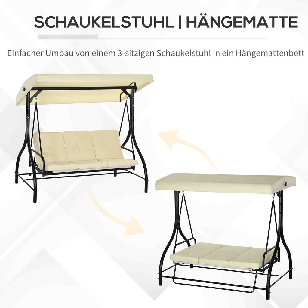 Outsunny Schaukelbank, Hollywoodschaukel mit Sonnenschutz, Gartenschaukel, Verandaschaukel, 3 Sitze, Schaukelbett