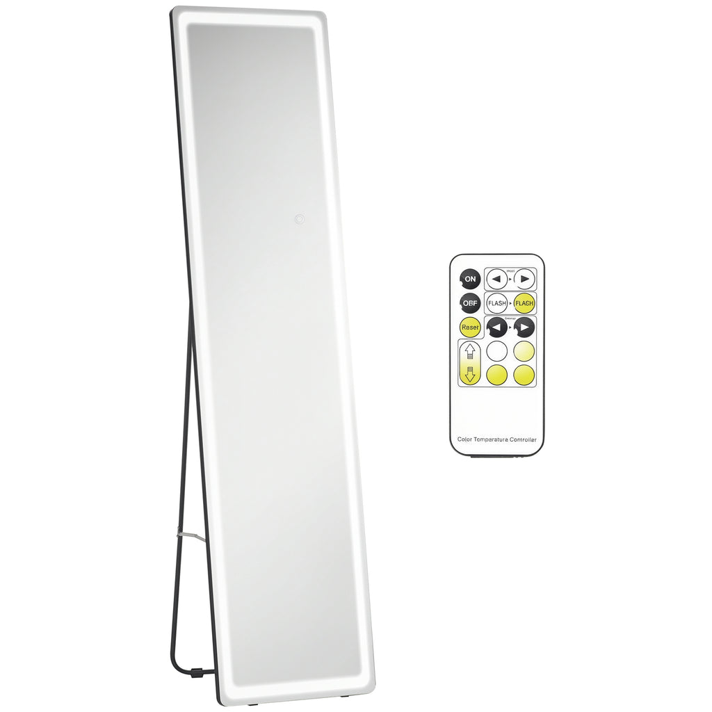 HOMCOM 2 in 1 Standspiegel mit LED-Licht, freistehend, Aluminium, einstellbares Licht, 40 cm x 37 cm x 157,5 cm