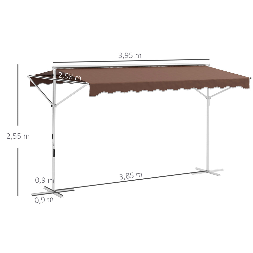 Outsunny Freistehende Markise, neigungsverstellbar, Handkurbel, Metallgestell, wetterfest, 4x3m, Kaffee