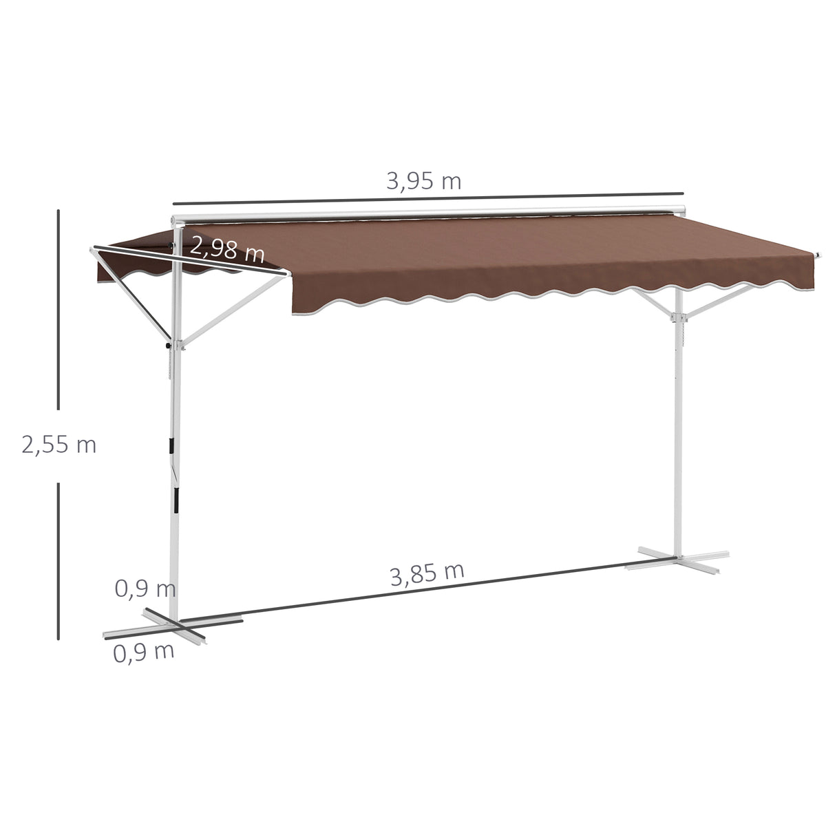 Outsunny Freistehende Markise, neigungsverstellbar, Handkurbel, Metallgestell, wetterfest, 4x3m, Kaffee