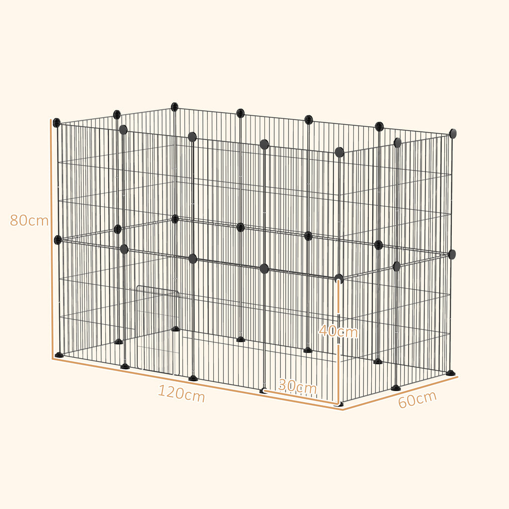 PawHut Kleintierkäfig, Außengehege, modulare Bauweise, 0,72 m² Fläche, Stahl, Schwarz