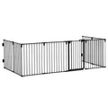 PawHut Haustiersperre Sicherheitszaun Kaminpark Gehege Hund faltbar modular 8 Panels mit Tür ohne Bohren 482,5 x 76 cm