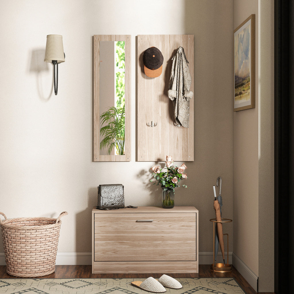 HOMCOM Set Möbel Eingang mit Schuhbank, Wandgarderobe und Spiegel, 80x27x46.5 cm, Dunkelbraun