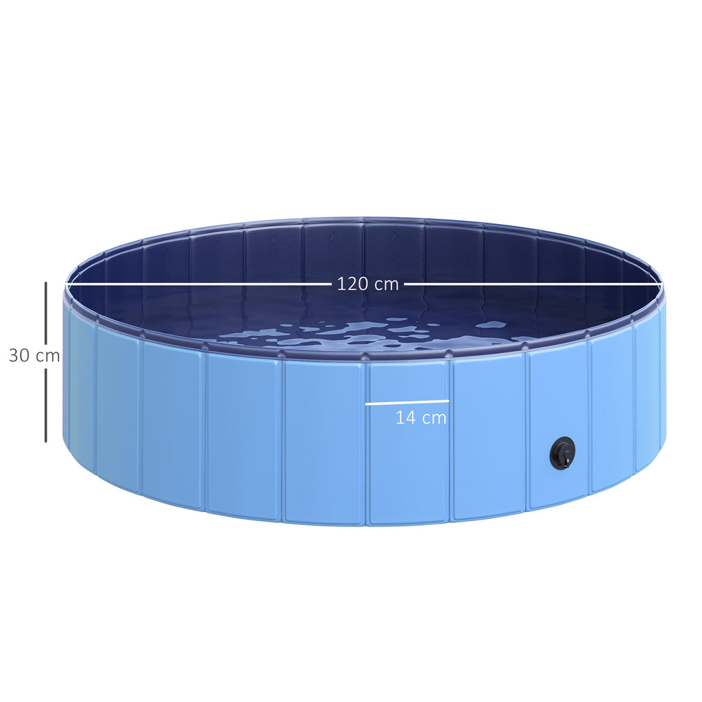 PawHut Hundebadewanne faltbar Badewanne Hundepool Plantschbecken Swimmingpool Wasserbecken für Hunde und Katzen Schwimmbecken Kunststoff+Holz Blau Ø120 x H30 cm