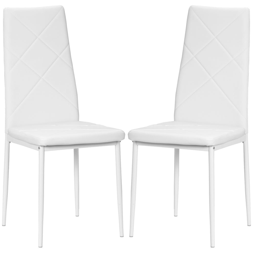 HOMCOM Set 2 moderne Küchenstühle mit hoher Rückenlehne aus Kunstleder und Stahl, 41x50x97 cm, Weiß