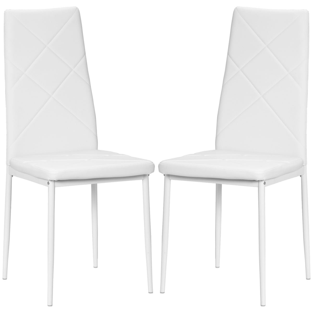 HOMCOM Set 2 moderne Küchenstühle mit hoher Rückenlehne aus Kunstleder und Stahl, 41x50x97 cm, Weiß