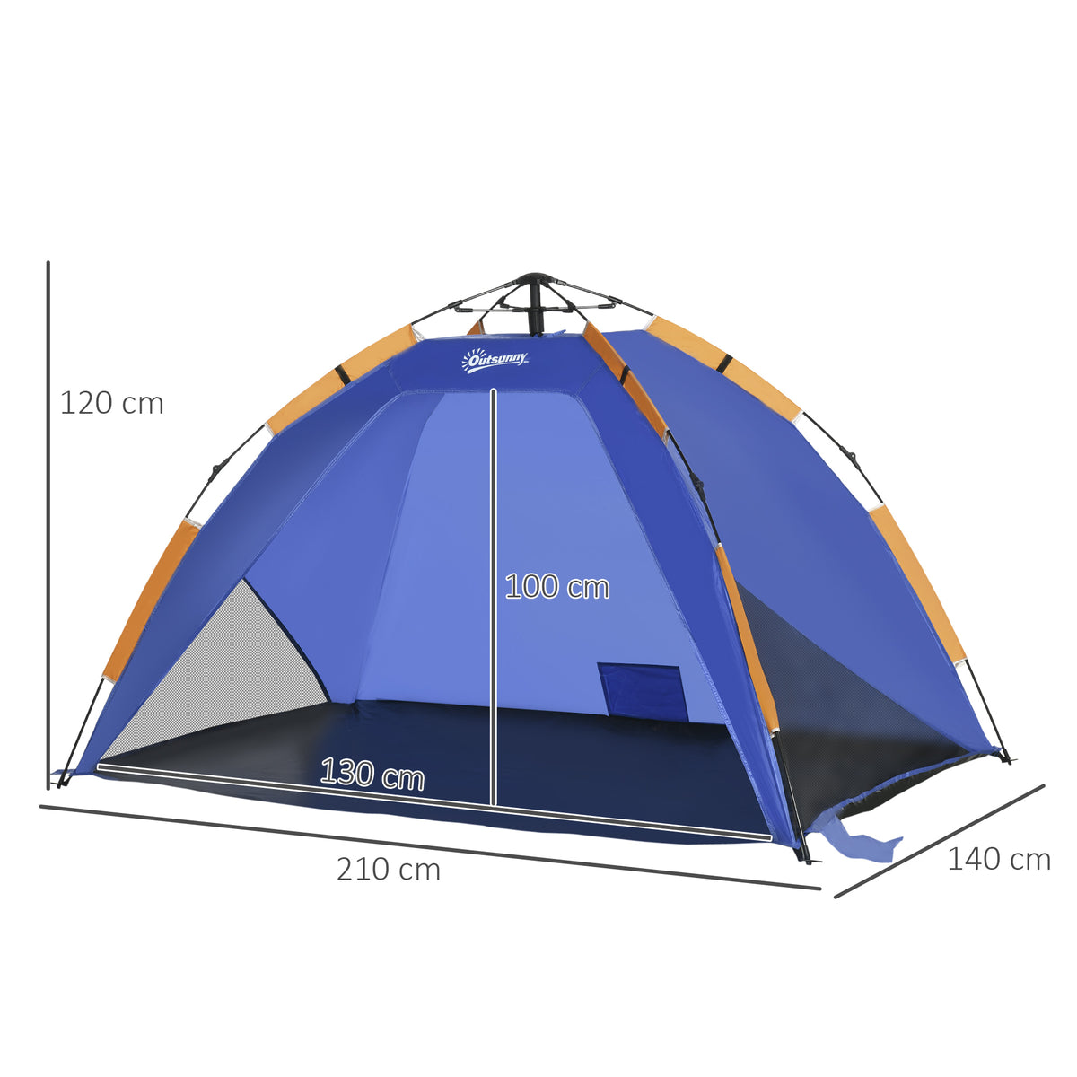 Outsunny Strandmuschel, Strandzelt, Pop up Campingzelt, Netzfenster, Tragetasche, 2-3 Personen, Fiberglas, 210 x 140 x 120 cm