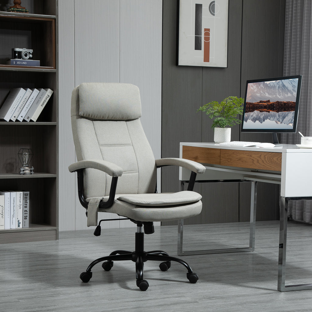 Vinsetto Bürostuhl Massage höhenverstellbarer Chefsessel Gamingstuhl mit Massagefunktion, ergonomischer Drehstuhl Massage Sessel Lendenwirbelsäulenmassage Leinen-Gefühl Beige 63 x 70 x 112-121 cm