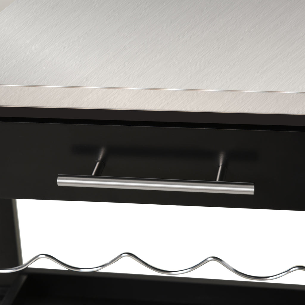 HOMCOM Küchenwagen Servierwagen Küchentisch auf Rollen mit Regal Flaschenablage 60B x 40T x 85H cm Arbeitsfläche aus Edelstahl Schwarz