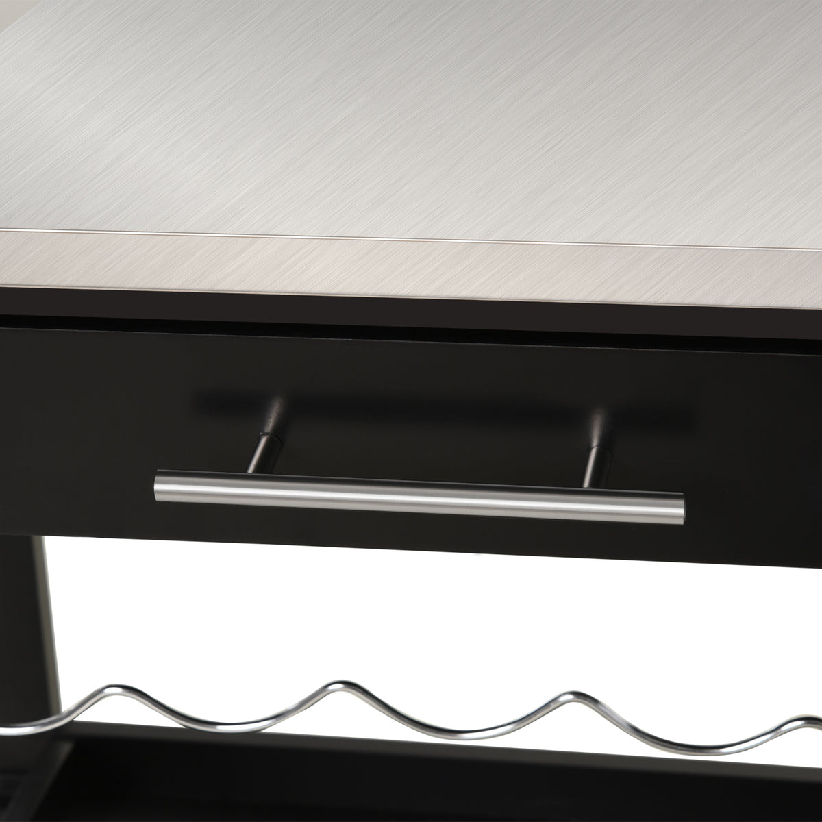 HOMCOM Küchenwagen Servierwagen Küchentisch auf Rollen mit Regal Flaschenablage 60B x 40T x 85H cm Arbeitsfläche aus Edelstahl Schwarz