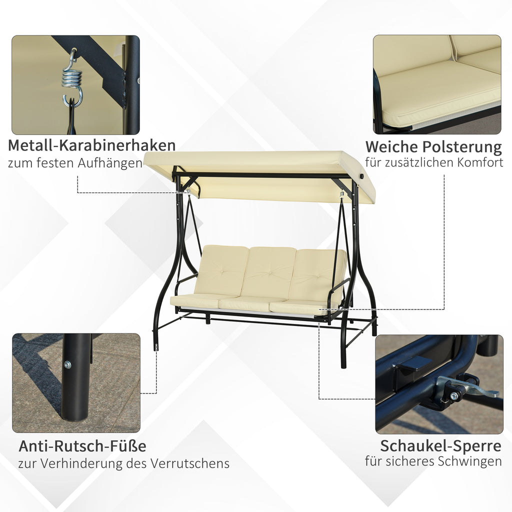 Outsunny Schaukelbank, Hollywoodschaukel mit Sonnenschutz, Gartenschaukel, Verandaschaukel, 3 Sitze, Schaukelbett