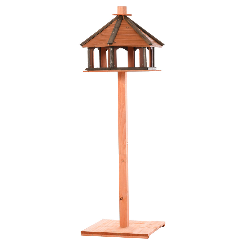PawHut Vogelhaus mit Ständer wetterfestes Vogelfutterhaus mit wetterfestem Dach Futterhaus aus Holz für Wildvögel Ø52 x 130H cm Natur